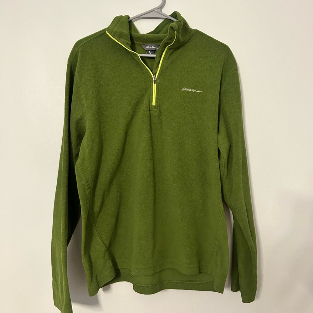 Men's Green Eddie Bauer Quest Quarter-Zip Fleece Top, Size Medium